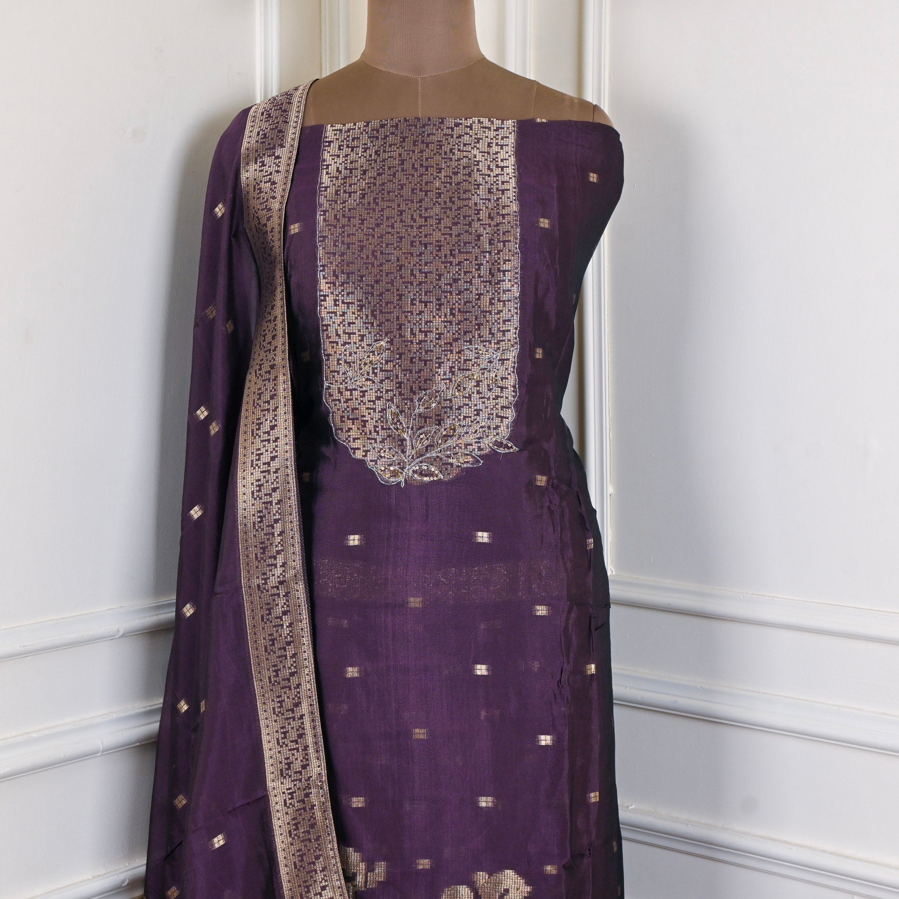 Banarasi Silk Purple Unstitched Suit
