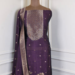 Banarasi Silk Purple Unstitched Suit