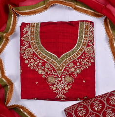 Khadi Maroon Unstitched Suit
