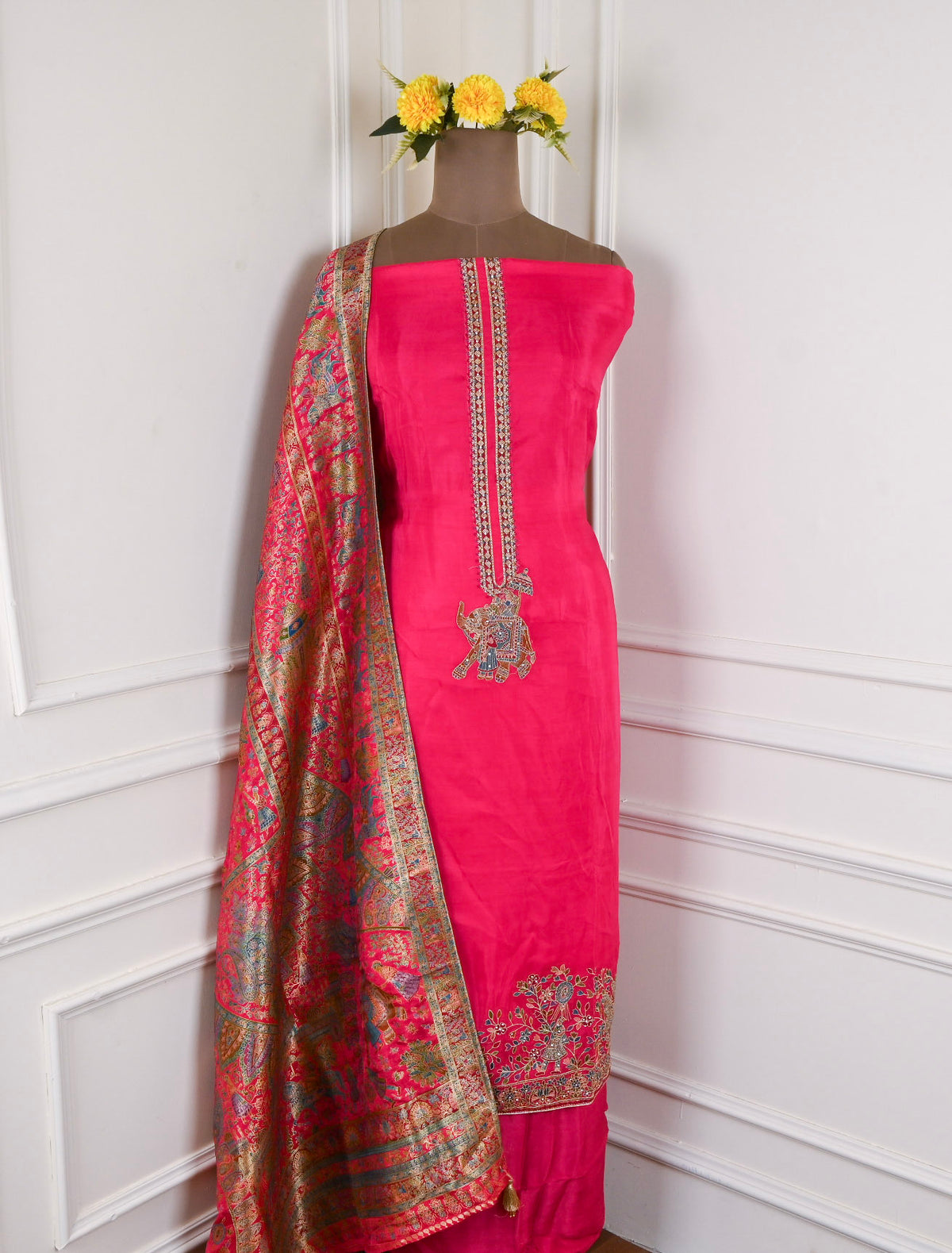 Crepe Organza Pink Unstitched Suit