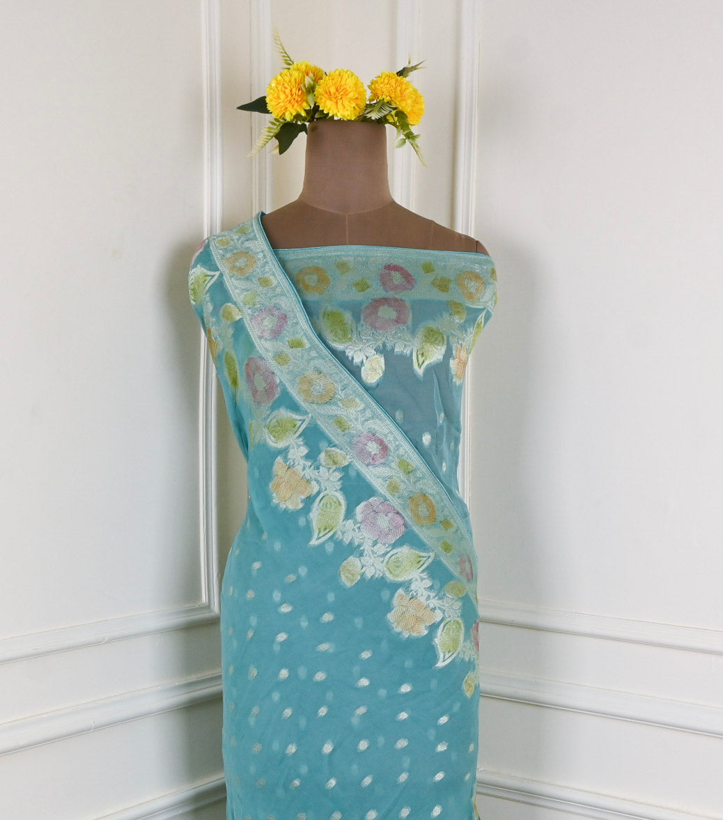 Banarasi Steel Blue Unstitched Suit