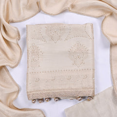Brocade Silk Beige Unstitched Suit