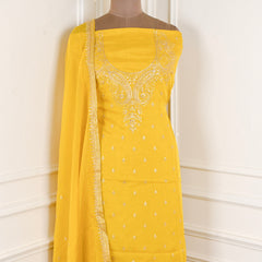 Organza Yellow Unstitched Suit