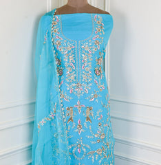 Organza Sky Blue Unstitched Suit