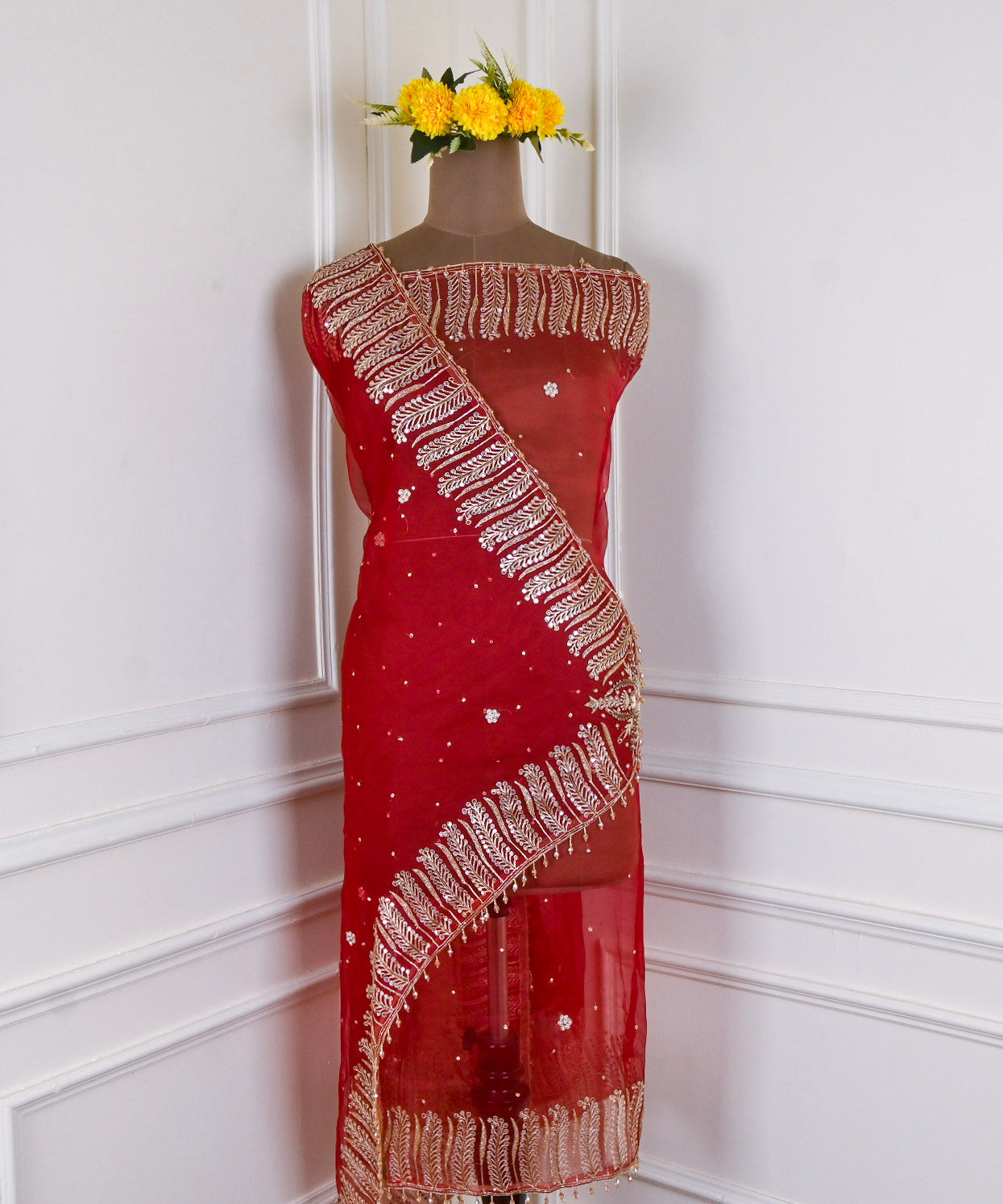 Organza Maroon Unstitched Suit