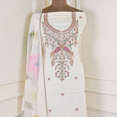 Organza White Unstitched Suit