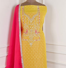 Shimmer Light Yellow Green Unstitched Suit
