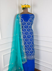 Glass Organza Blue Unstitched Suit