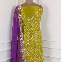 Glass Organza Mehandi Unstitched Suit