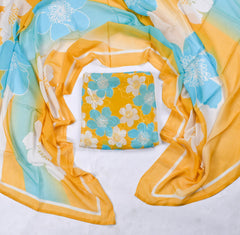 Georgette Yellow Unstitched Suit