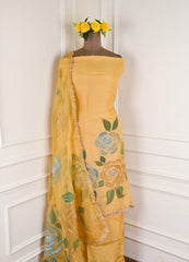 Organza Yellow Unstitched Suit
