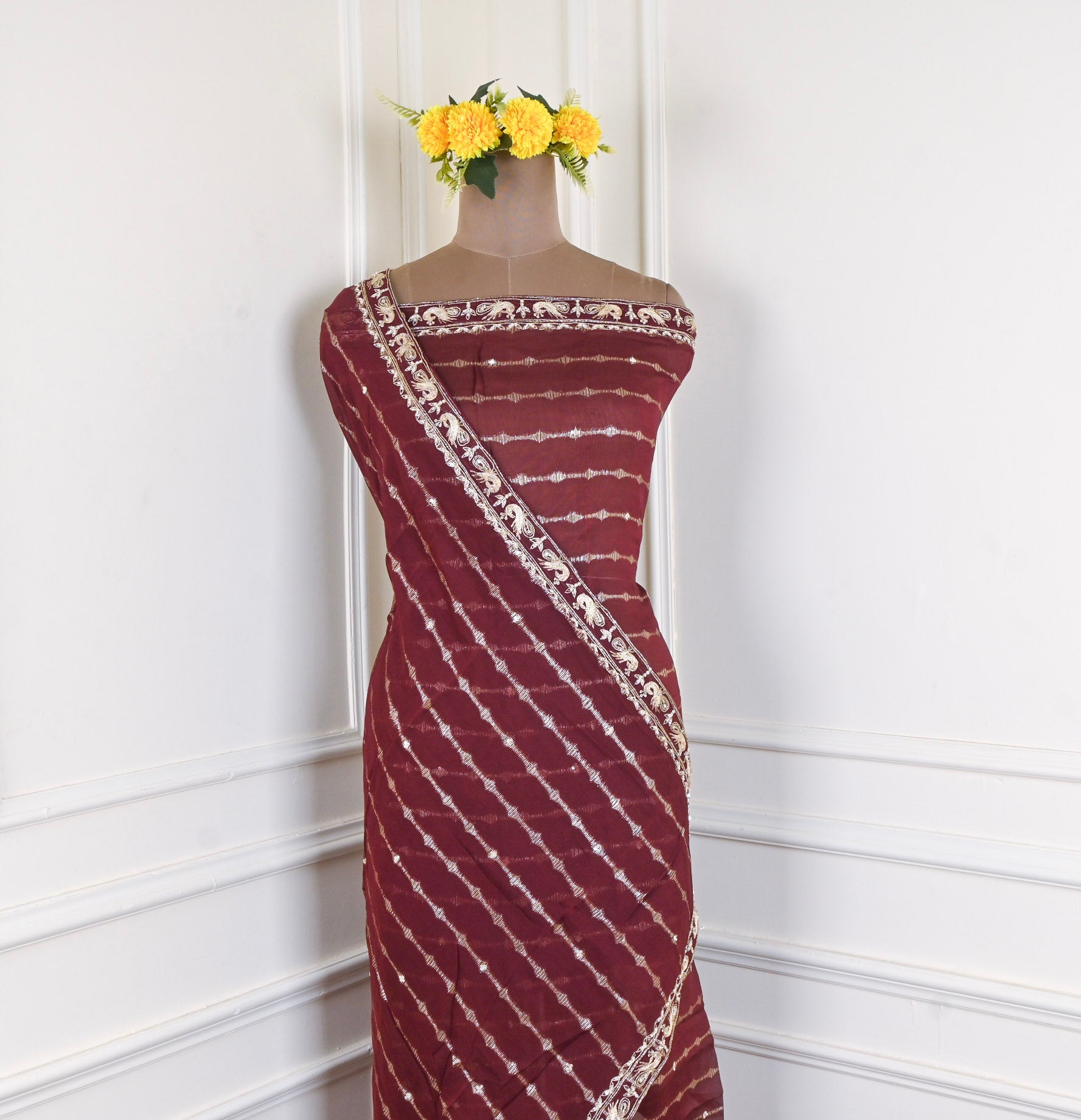 Khadi Brown Unstitched Suit