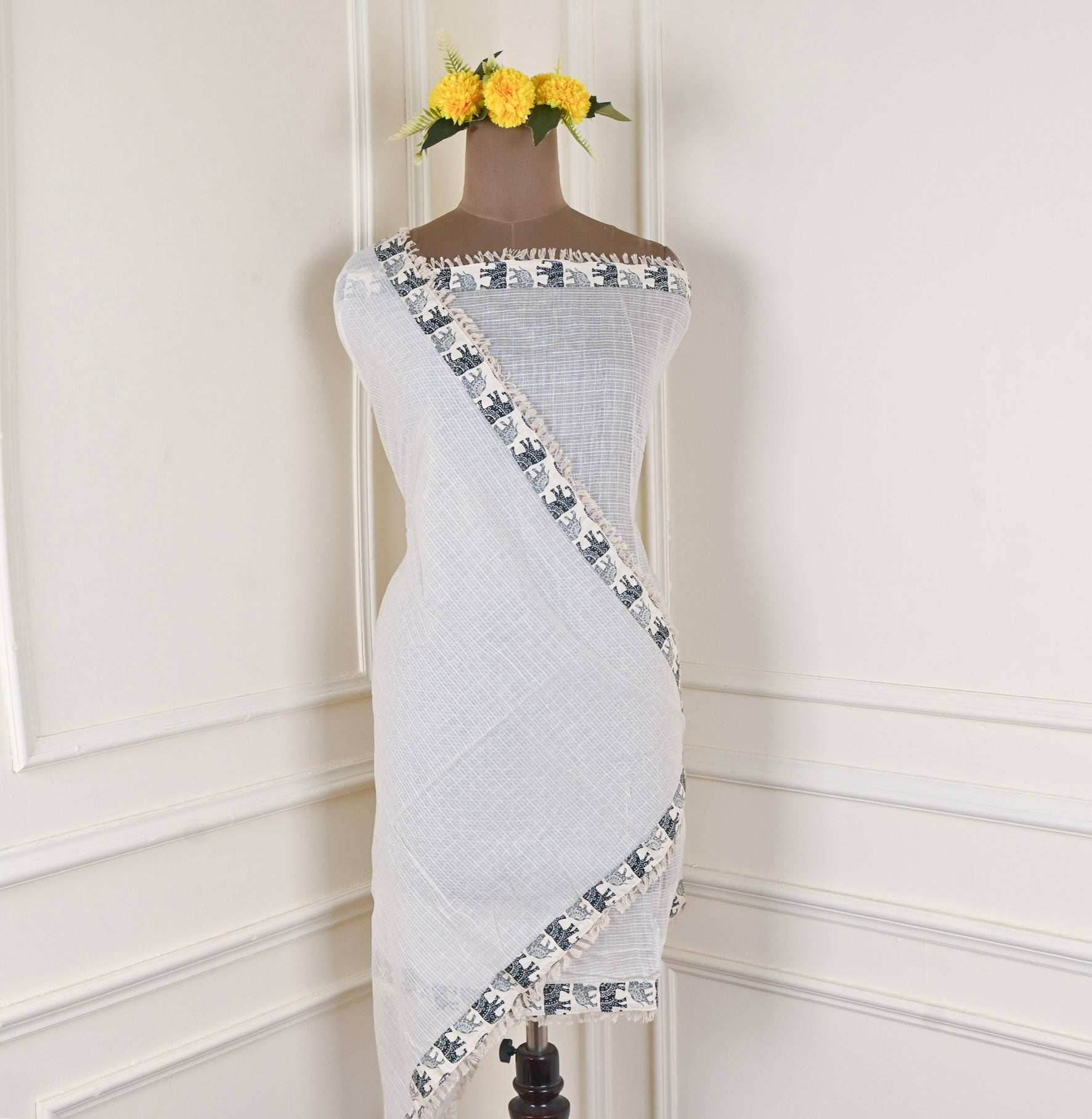 Cotton black & White Unstitched Suit