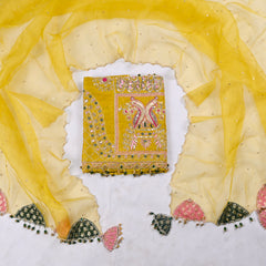 Khadi Silk Yellow Parrot Unstitched Suit