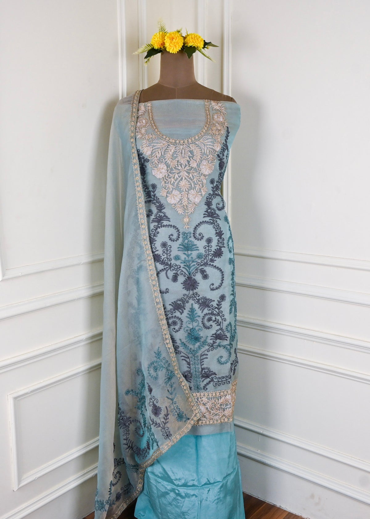 Crush Shimmer Light Blue Unstitched Suit