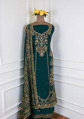 Organza Green Unstitched Suit