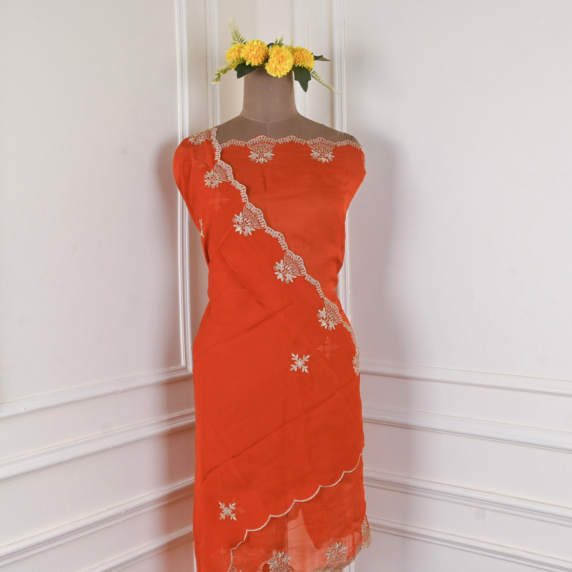 Organza Orange Unstitched Suit
