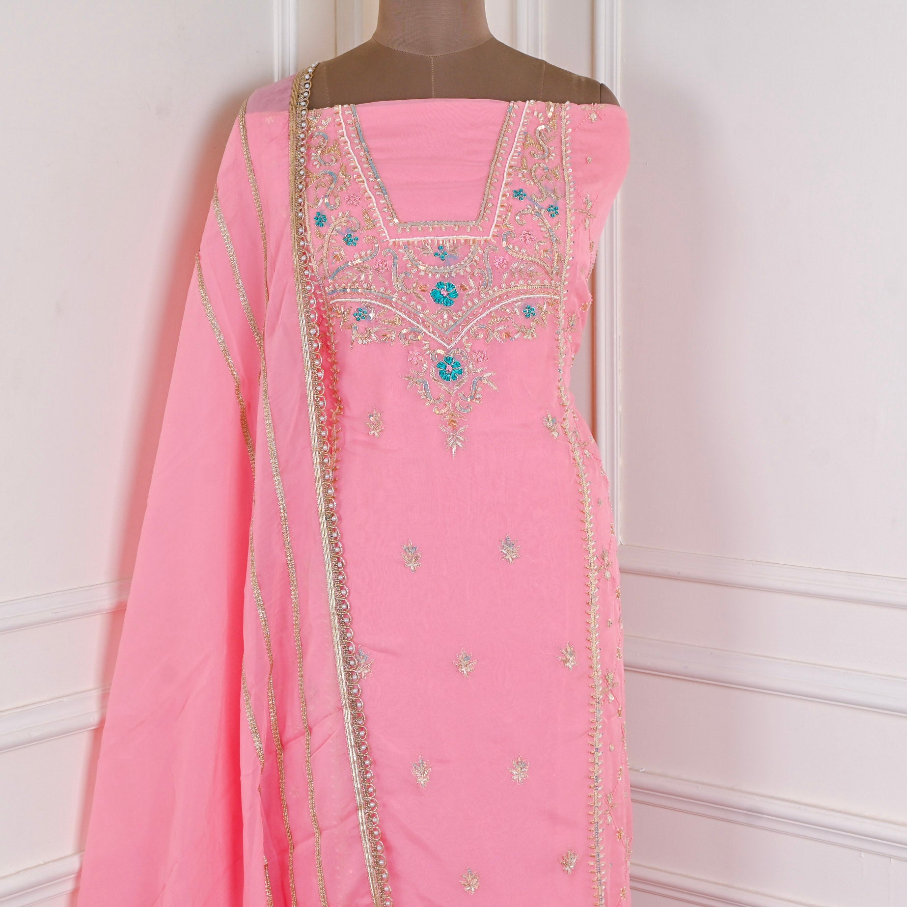 Organza Pink Unstitched Suit