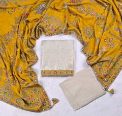 Giraffe Shimmer Cream Unstitched Suit