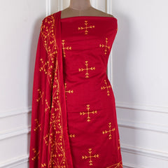 Mul Mul Maroon Phulkari Suit