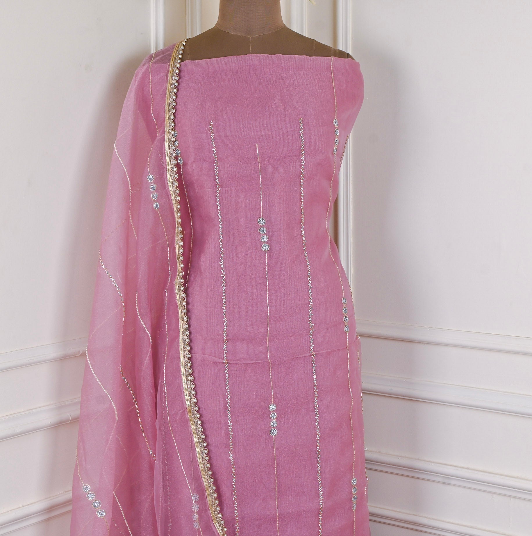 Crush Onion Pink Unstitched Suit