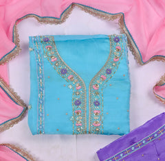 Satin Silk Sky Blue Unstitched Suit