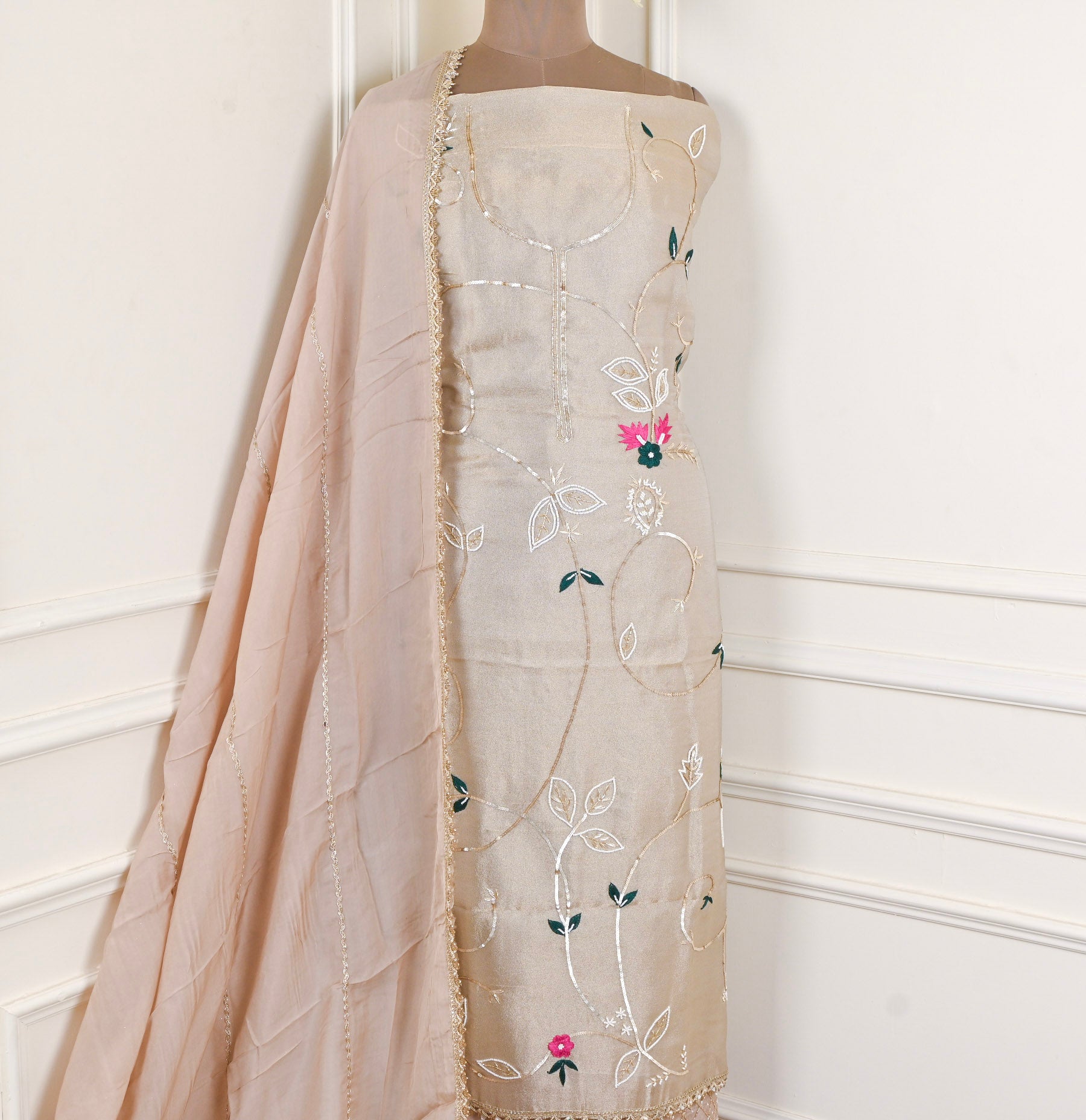 Shimmer Beige Unstitched Suit