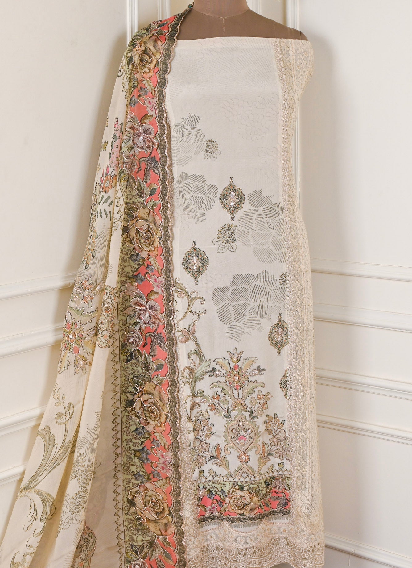 Georgette Beige Unstitched Suit