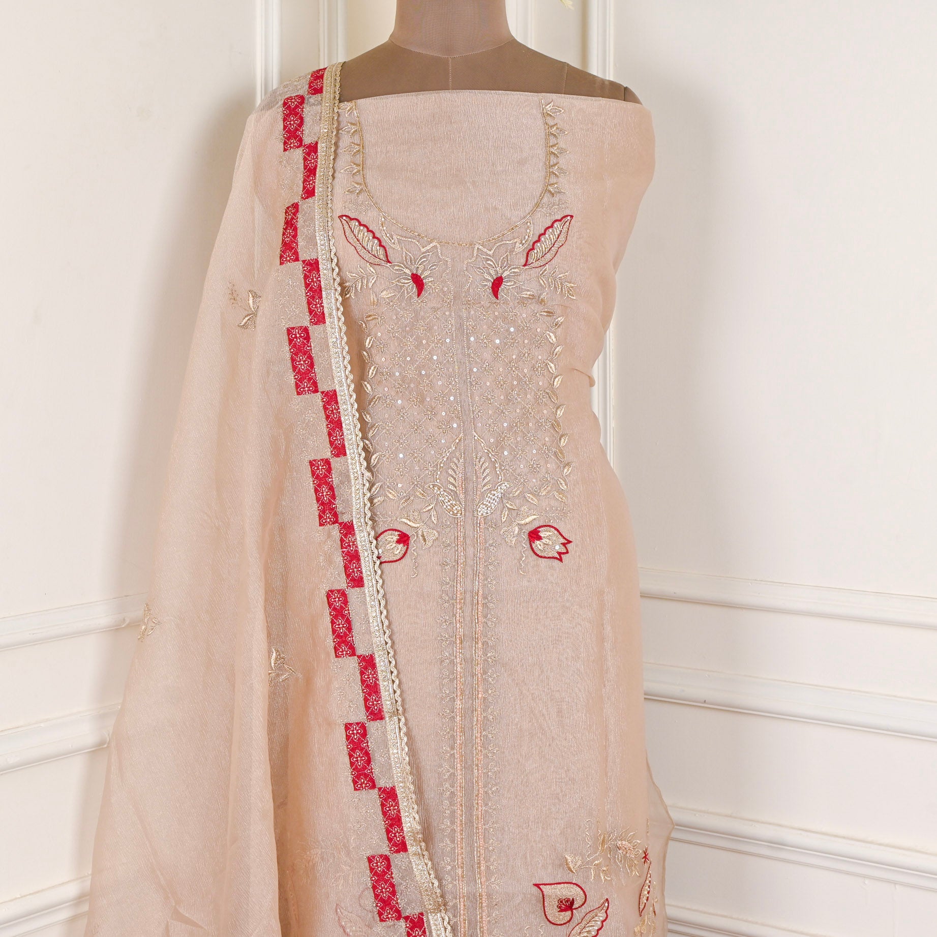 Crush Beige Red Unstitched Suit