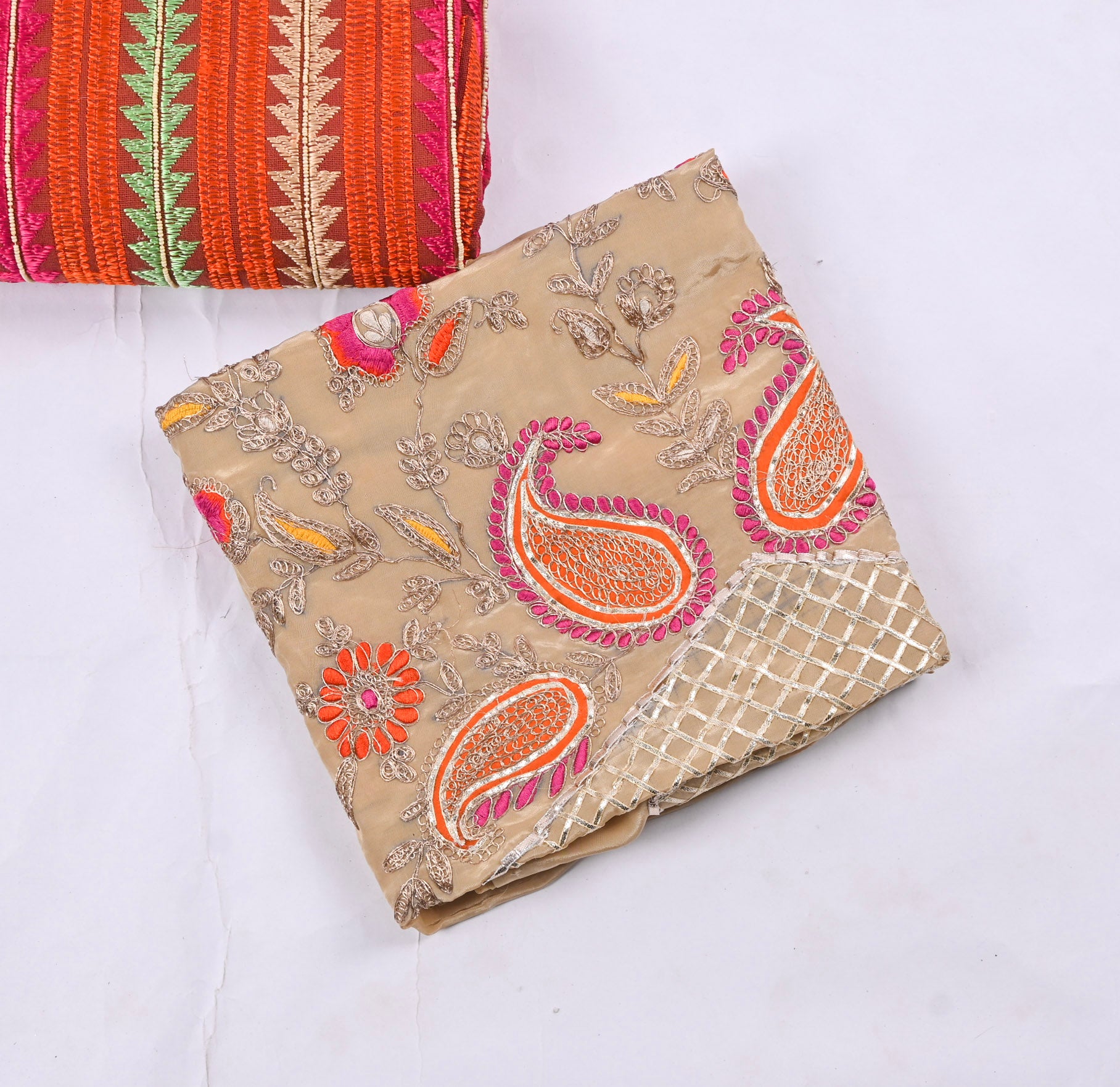 Khaddar Orange Unstitched Suit