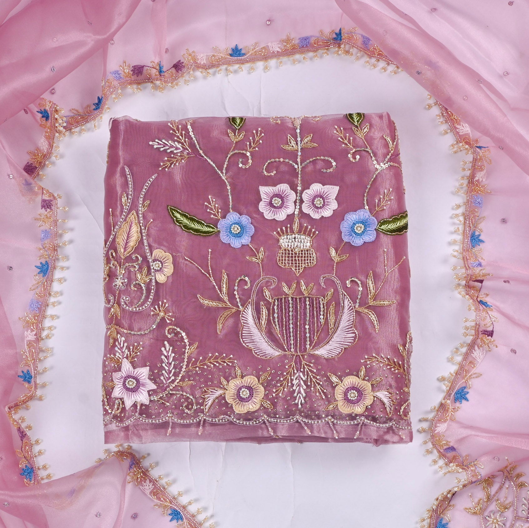 Glass Shimmer Onion Pink Unstitched Suit