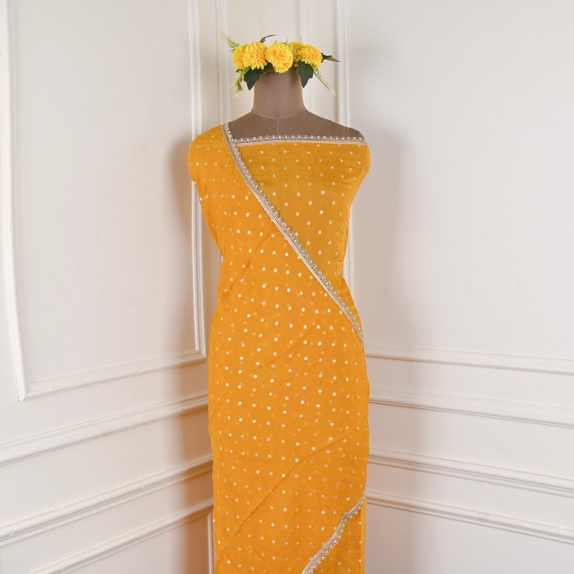 Banarasi Silk Yellow Mustard Unstitched Suit
