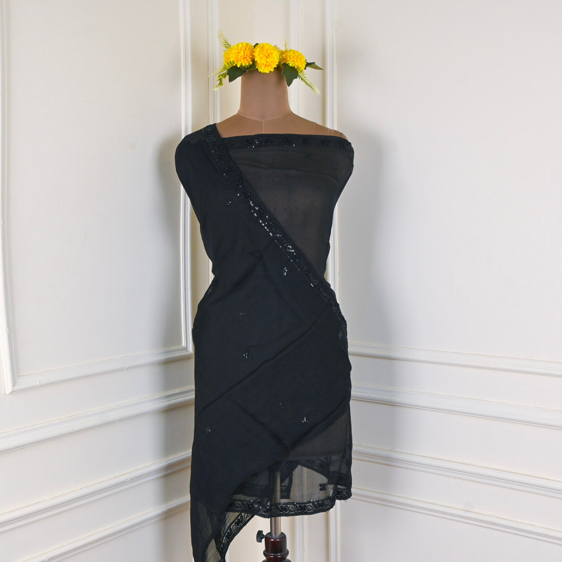 Organza Black Unstitched Suit