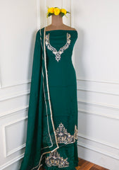 Organza Green Unstitched Suit