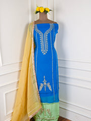 Organza Blue Unstitched Suit