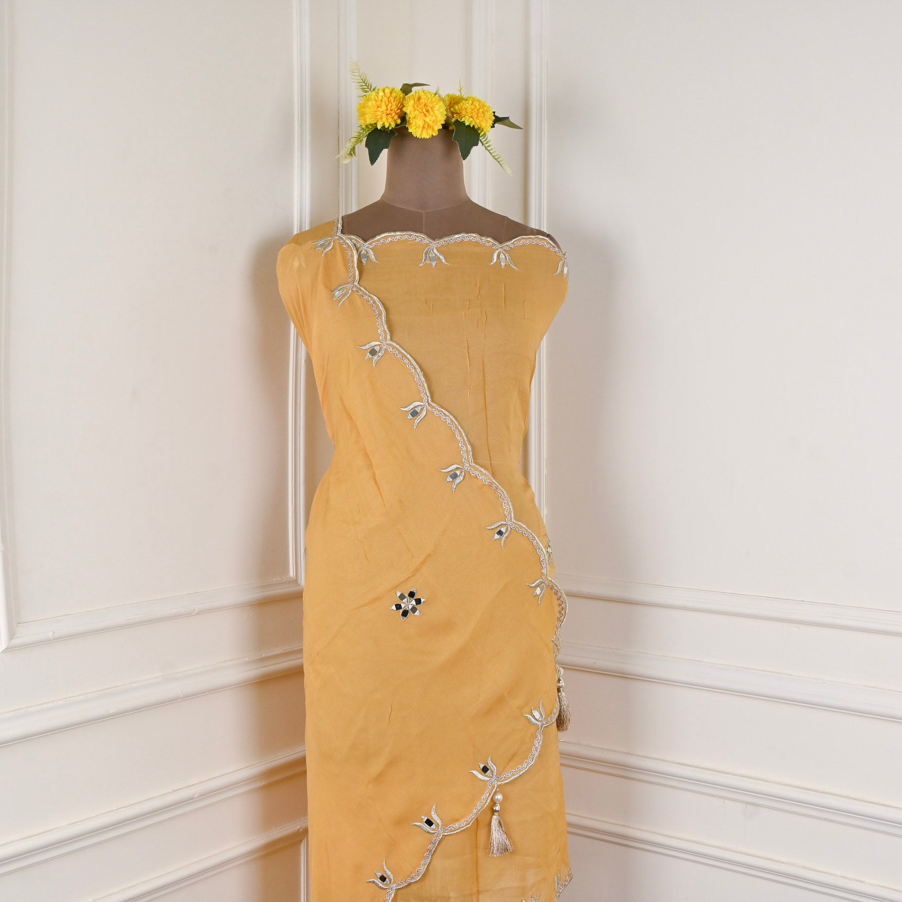 Glass Organza Yellow Unstitched Suit