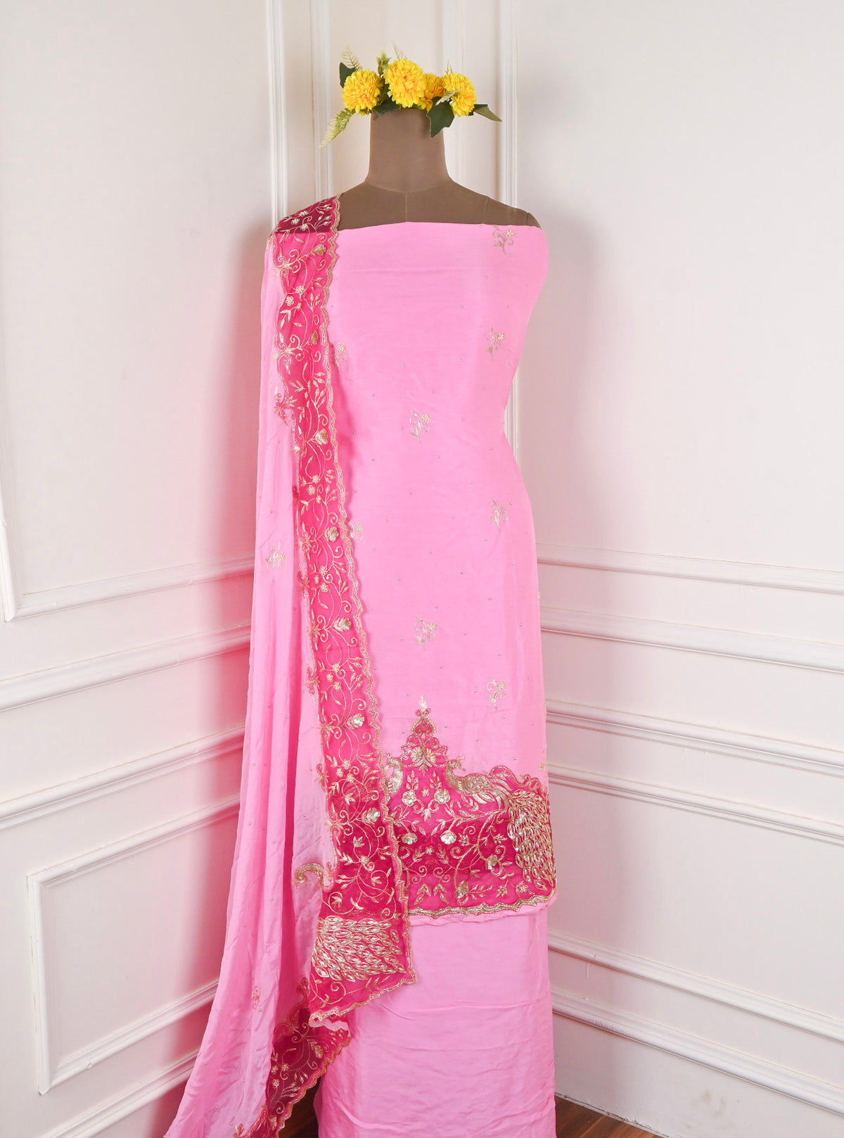 Raw Silk Pink Unstitched Suit