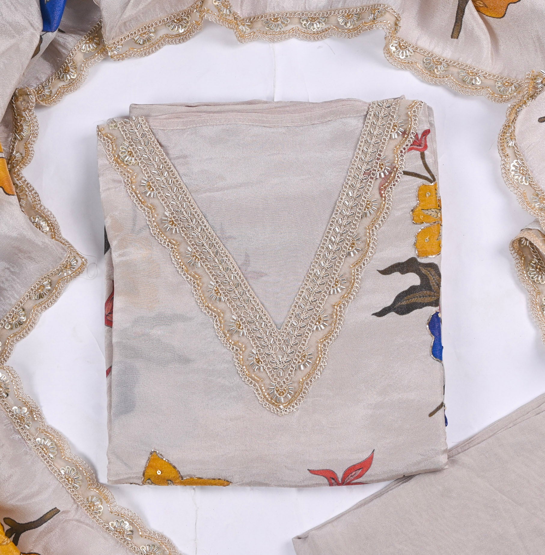 Shimmer Off-White Unstitched Suit