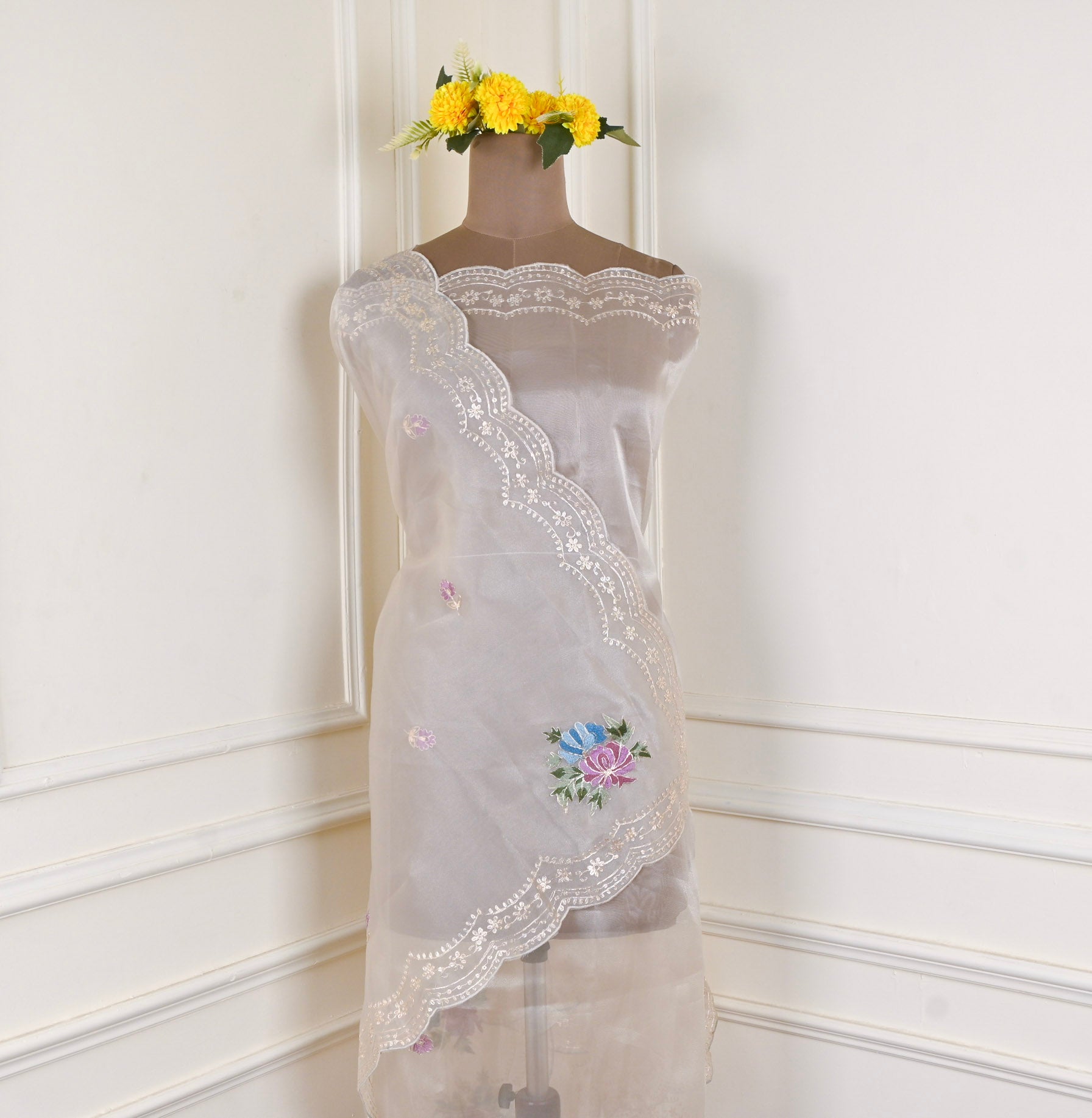 Glass Shimmer Off-White Unstitched Suit