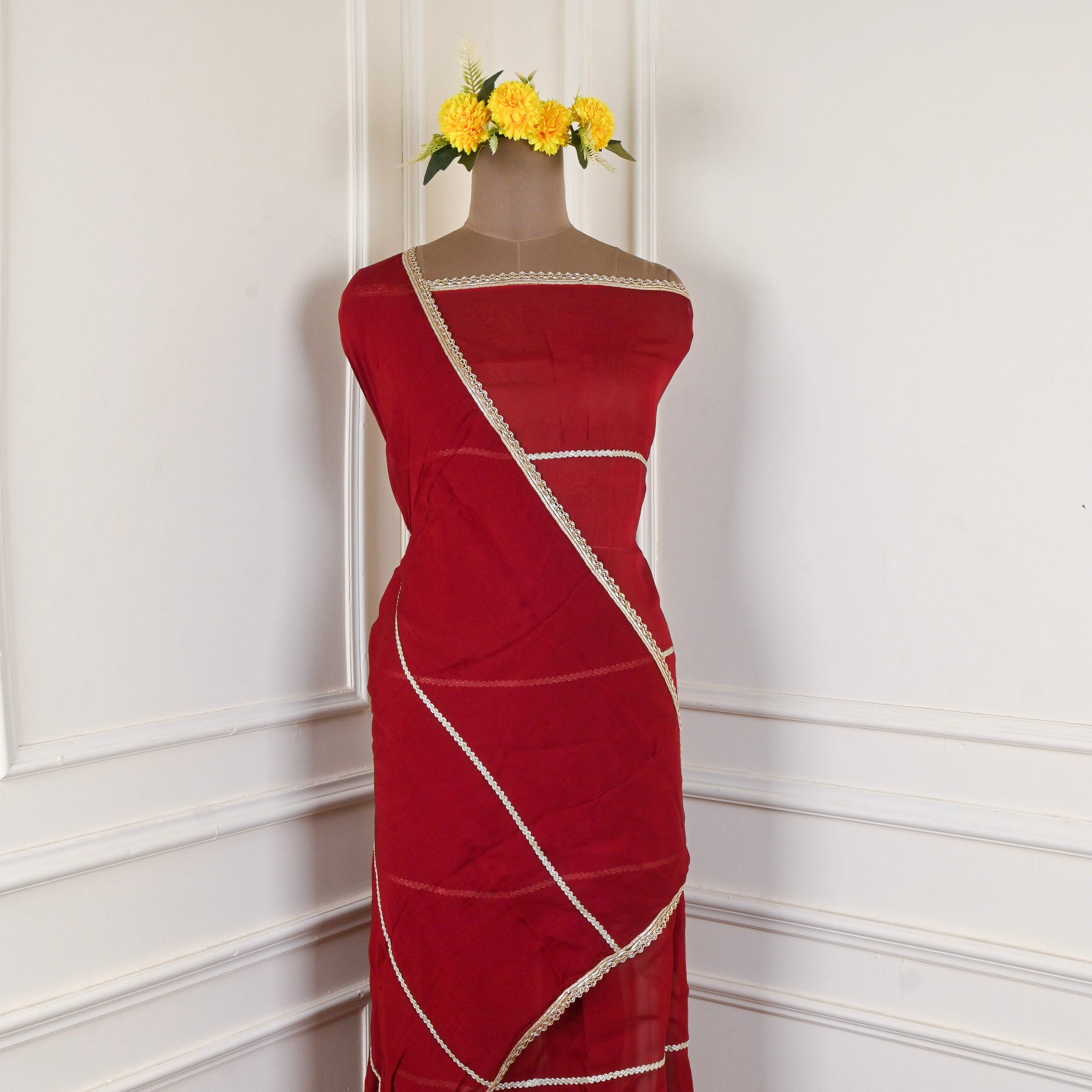 Organza Brown Unstitched Suit
