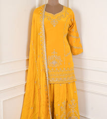 Crepe Yellow Lehenga Suit