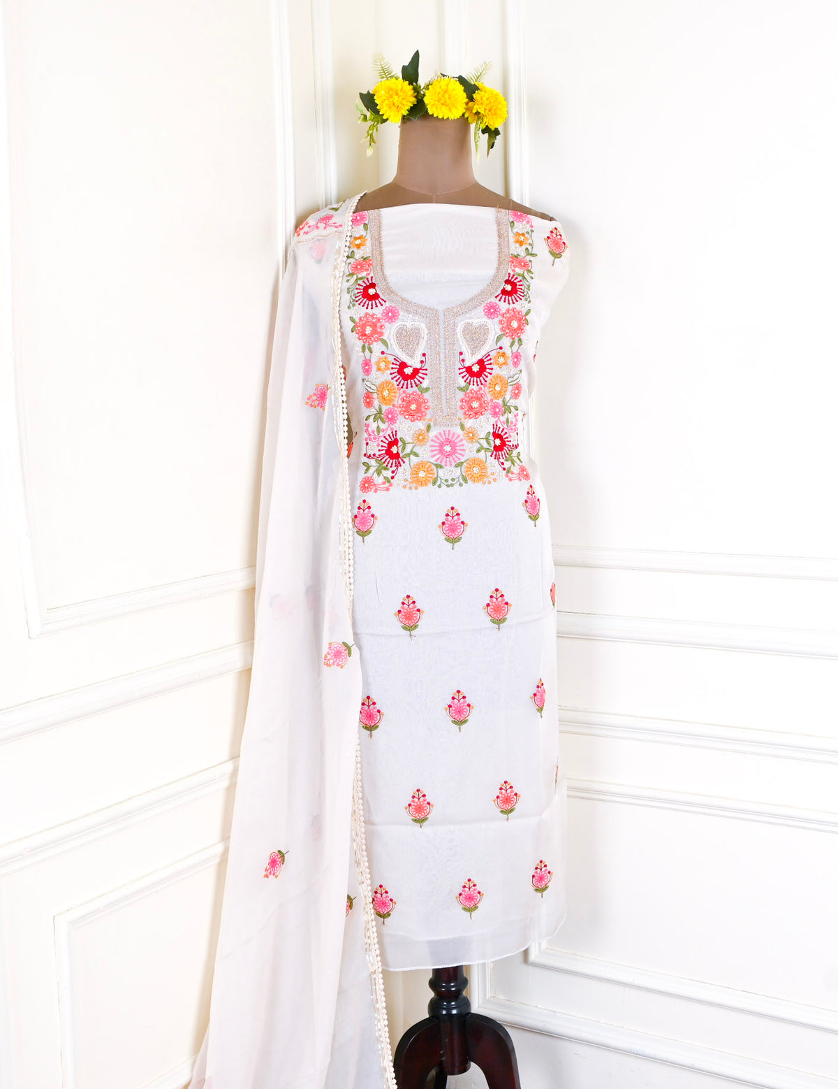 Organza Off-White Unstitched Suit
