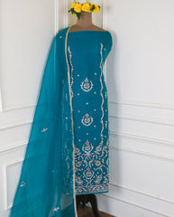 Glass Teal Blue Unstitched Suit