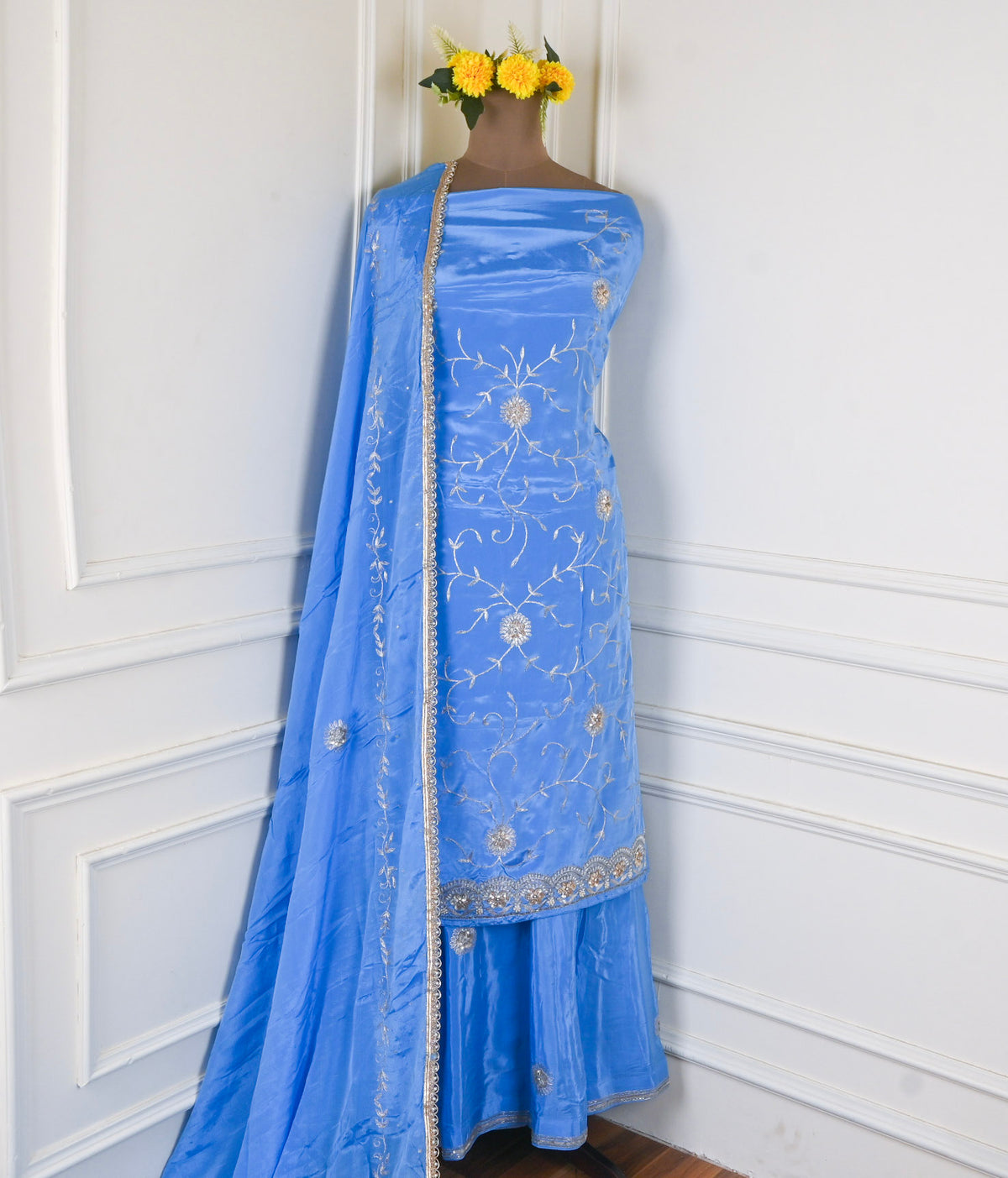 Crepe Sky Blue Lehenga Suit