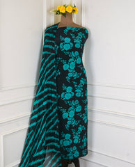 Crepe Black & Ferozi Unstitched Suit