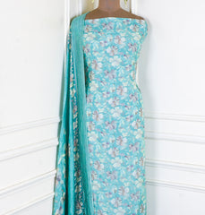 Muslin Sky Blue Unstitched Suit