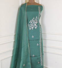Organza Green Unstitched Suit