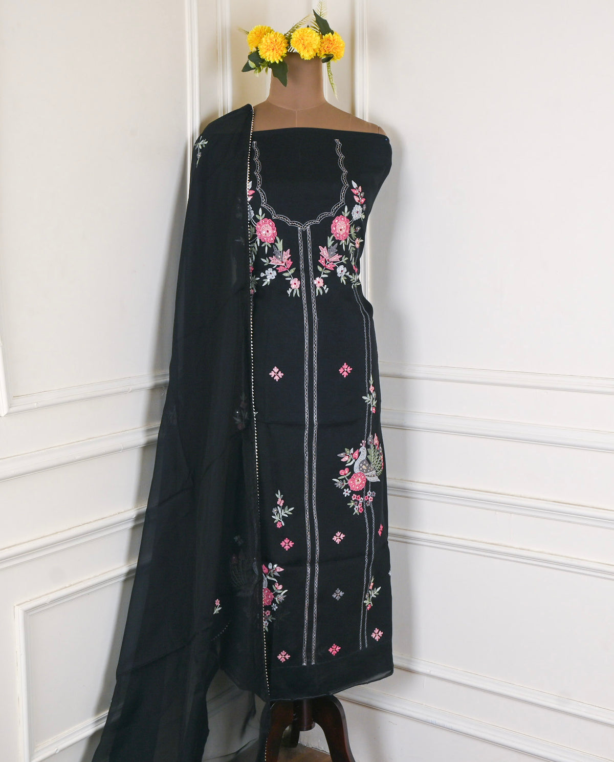 Organza Black Unstitched Suit