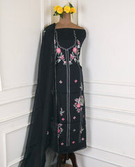 Organza Black Unstitched Suit