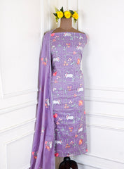 Mul Cotton Lavender Unstitched Suit